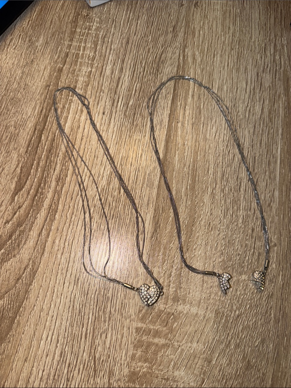 2 Heart Pendant Necklace with Crystal Accents - Silver